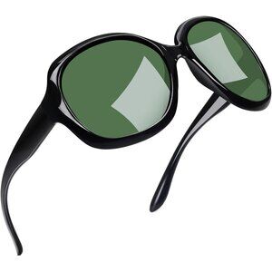 Women's Black Green Lense Trendy Polarized Driving Sun Glasses UV Protective